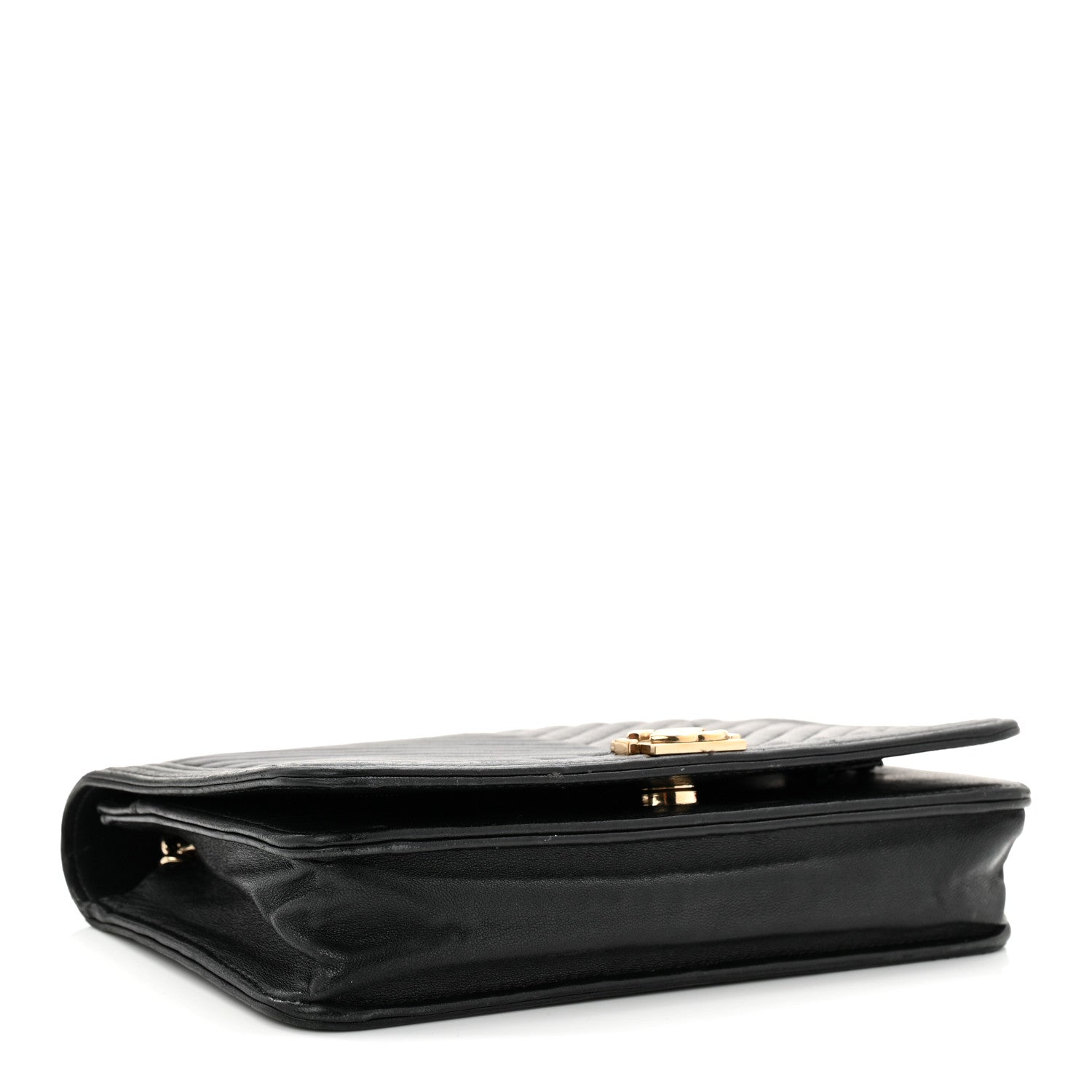 Lambskin Chevron Boy Wallet On Chain WOC Black