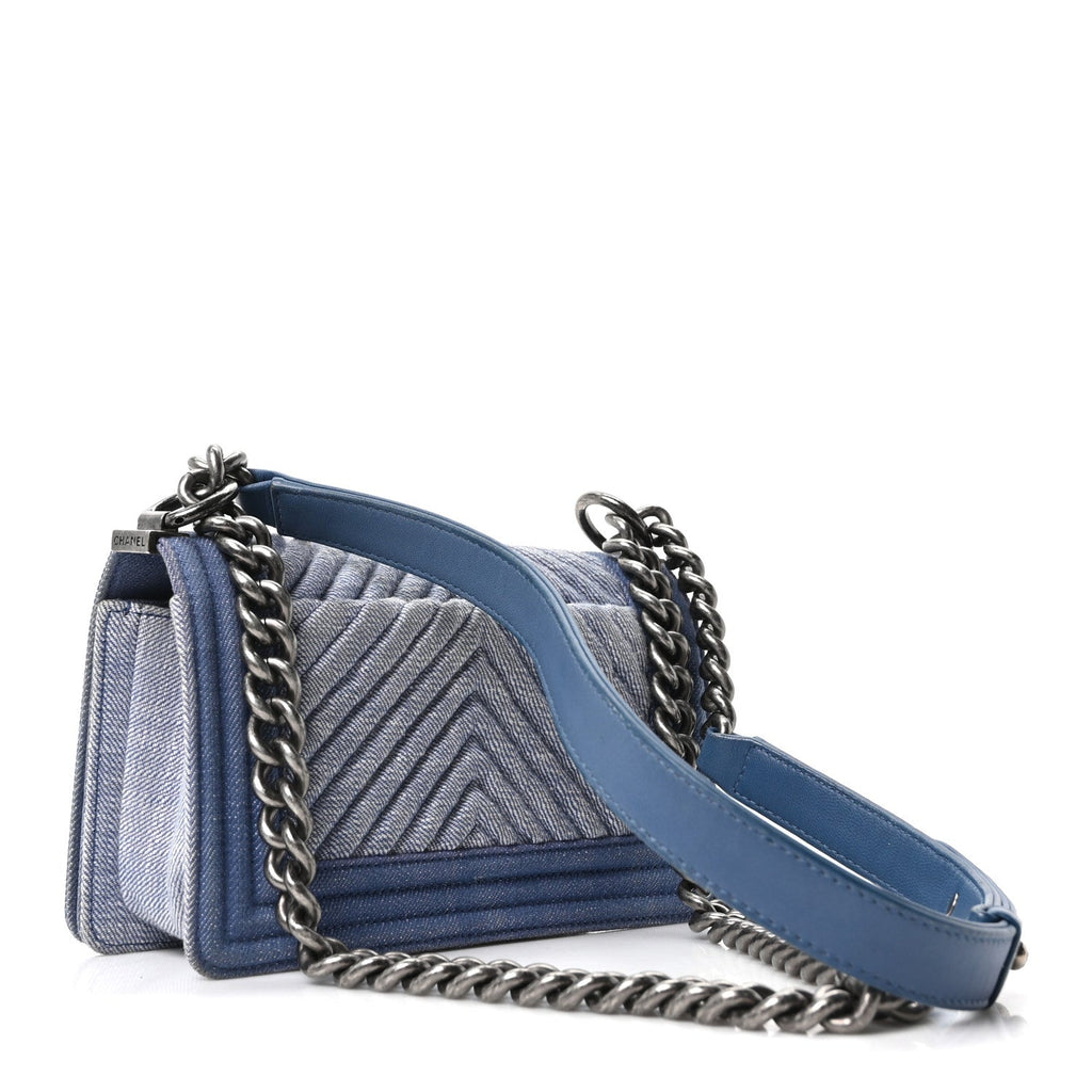 Denim Chevron Small Boy Flap Light Blue