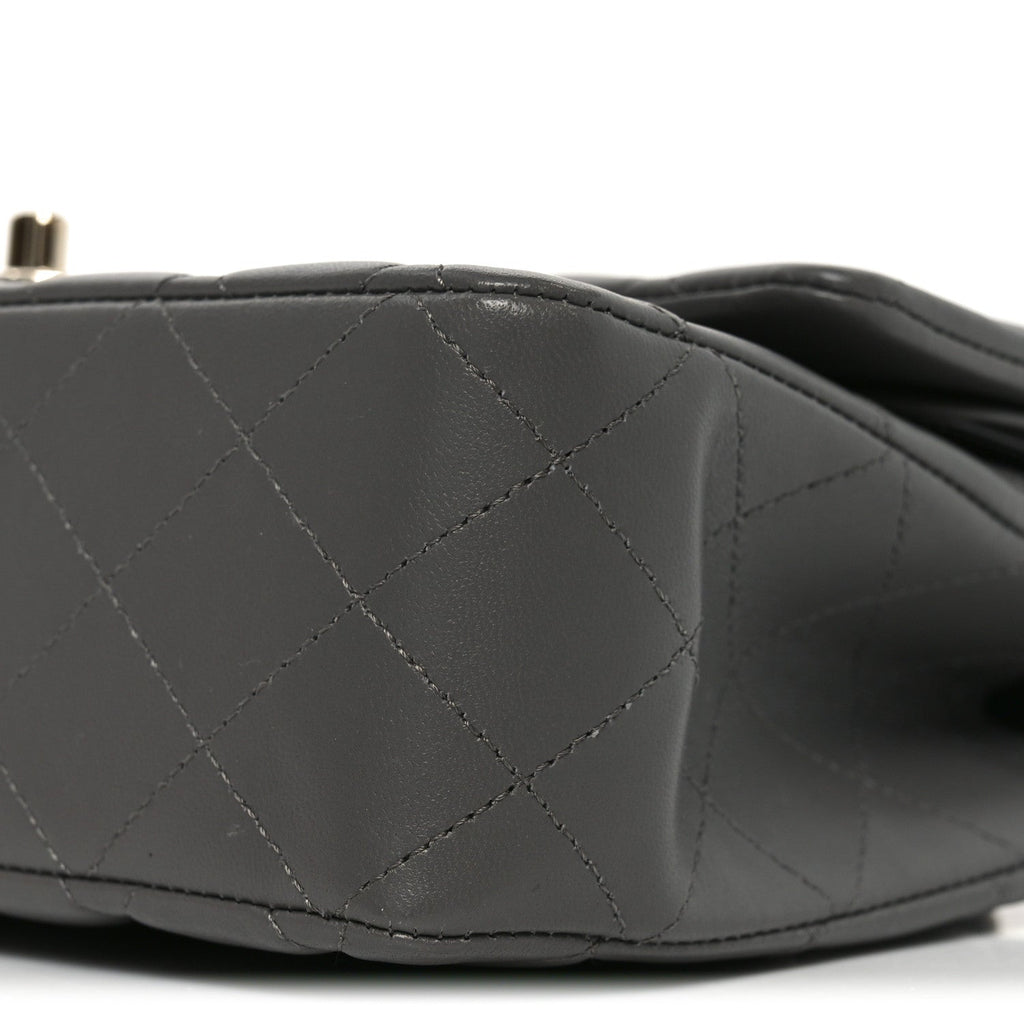 Lambskin Quilted Medium Double Flap Grey