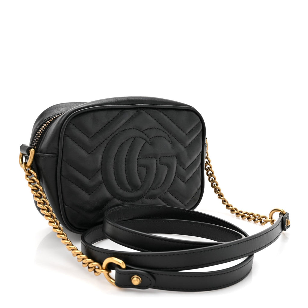 Calfskin Matelasse Mini GG Marmont Chain Shoulder Bag Black