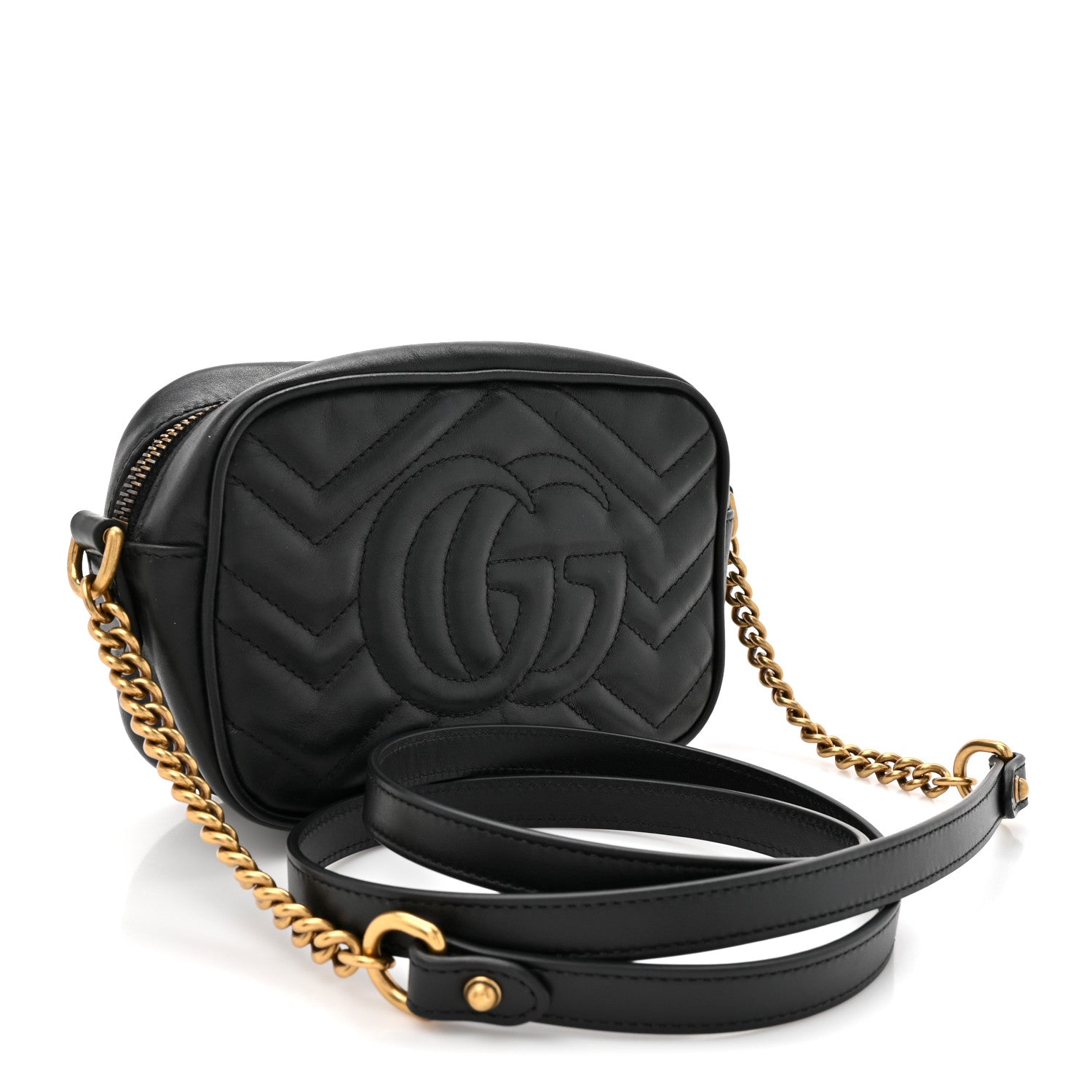 Calfskin Matelasse Mini GG Marmont Chain Shoulder Bag Black