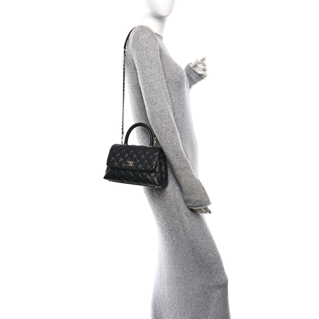 Caviar Quilted Mini Coco Handle Flap Black