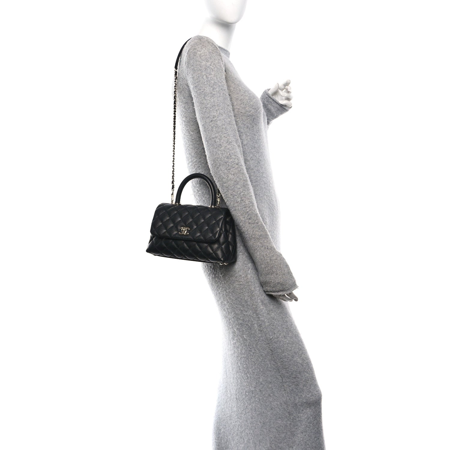 Caviar Quilted Mini Coco Handle Flap Black