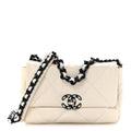 Glossy Calfskin Quilted Medium Chanel 19 Flap White Black