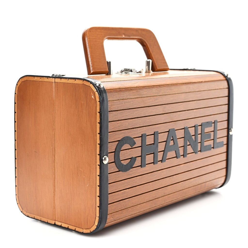 Wood Lambskin CC Vanity Case Brown Black
