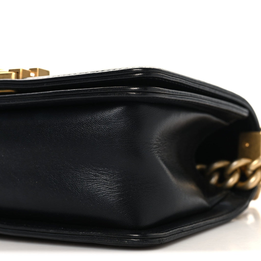 Lambskin Quilted Small Chain Detail Boy Flap Black