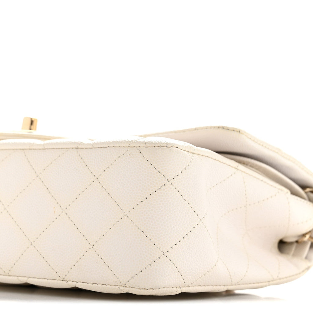 Caviar Quilted Medium Double Flap White