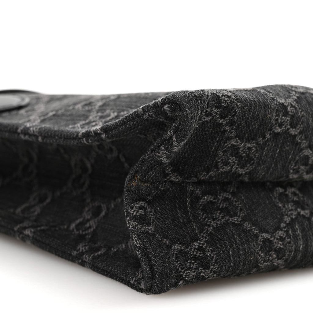 Denim GG Monogram Calfskin Mini Ophidia Tote Bag Black
