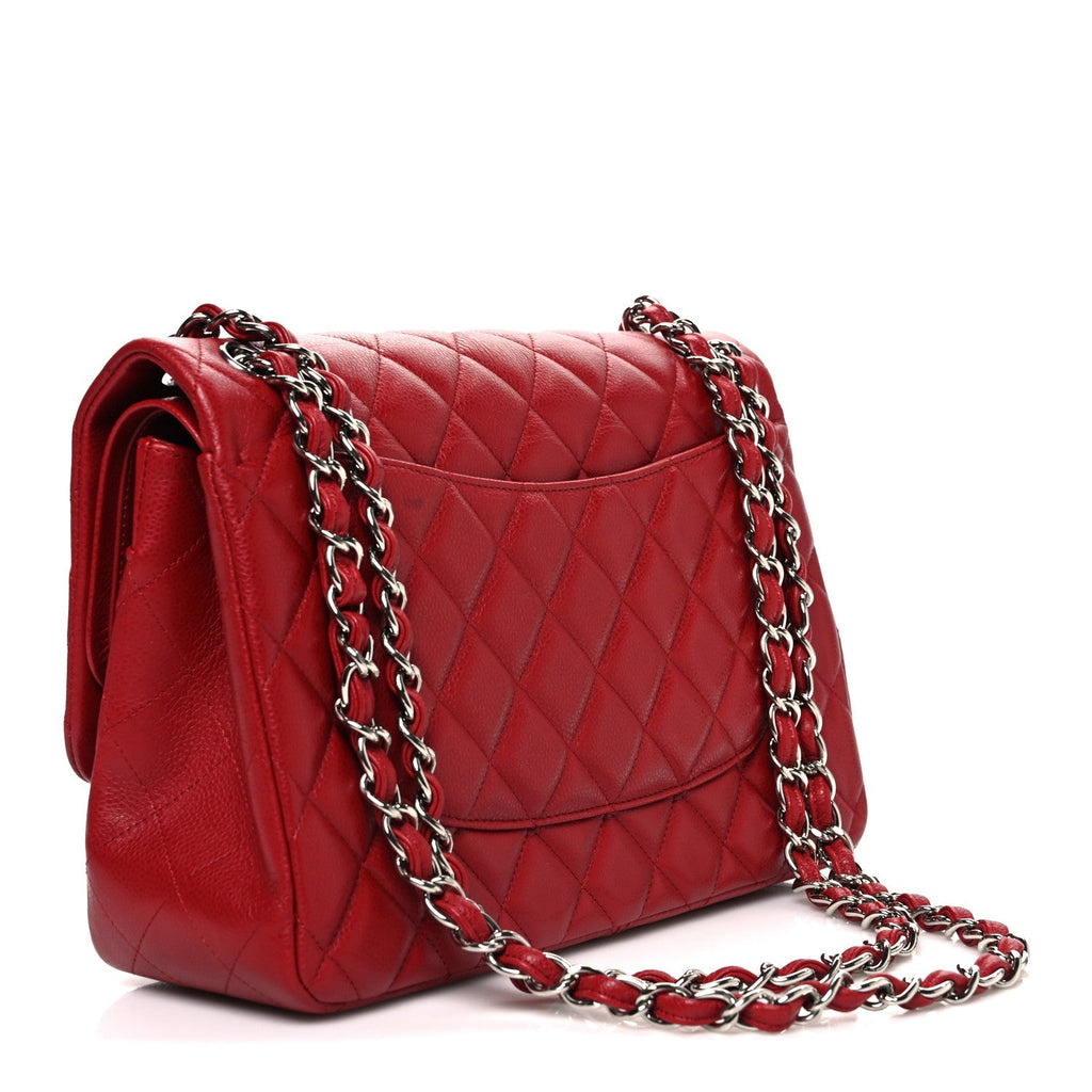 Caviar Quilted Jumbo Double Flap Dark Red