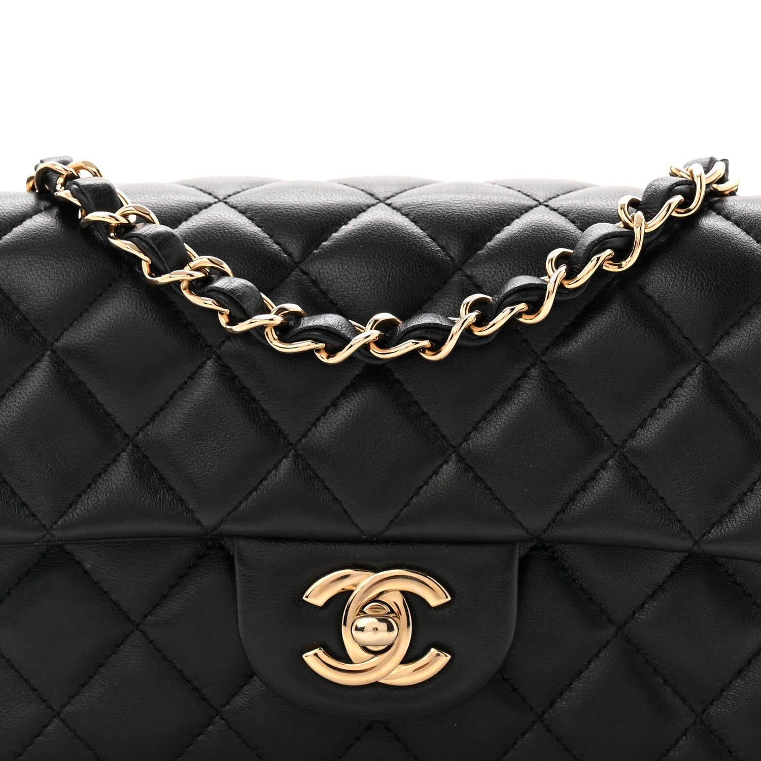Lambskin Quilted Mini Rectangular Flap Black