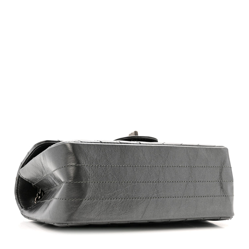 Metallic Aged Calfskin Chevron Quilted 2.55 Reissue Mini Flap Grey