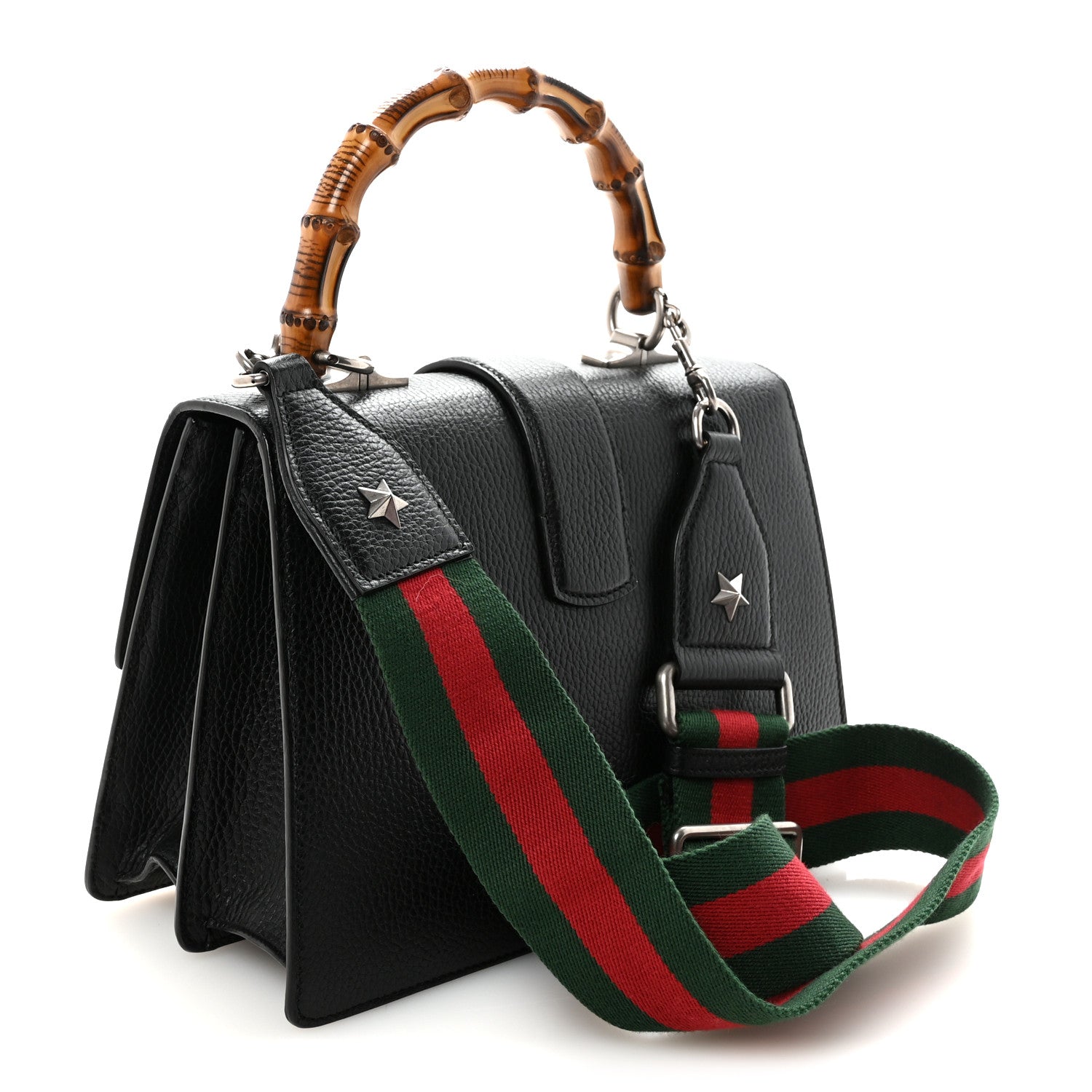 Dollar Calfskin Crystal Web Medium Dionysus Bamboo Top Handle Bag Black Black Diamond