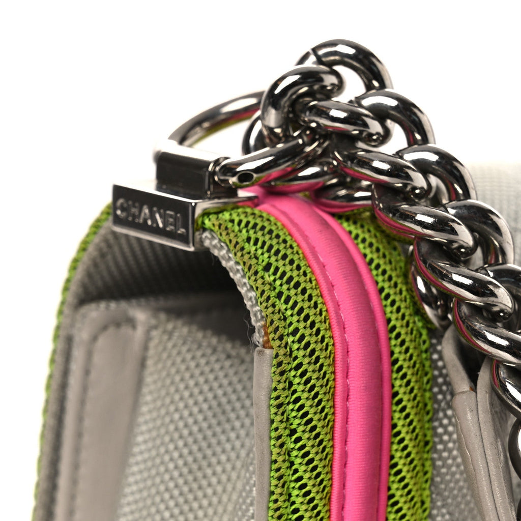 Canvas Quilted Medium Fluo Boy Flap Dark Grey Fuchsia Green