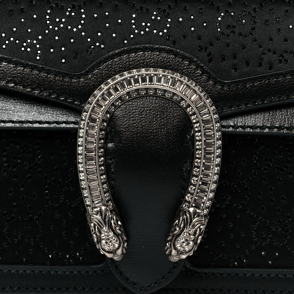 Satin Crystal GG Monogram Mini Dionysus Top Handle Bag Black