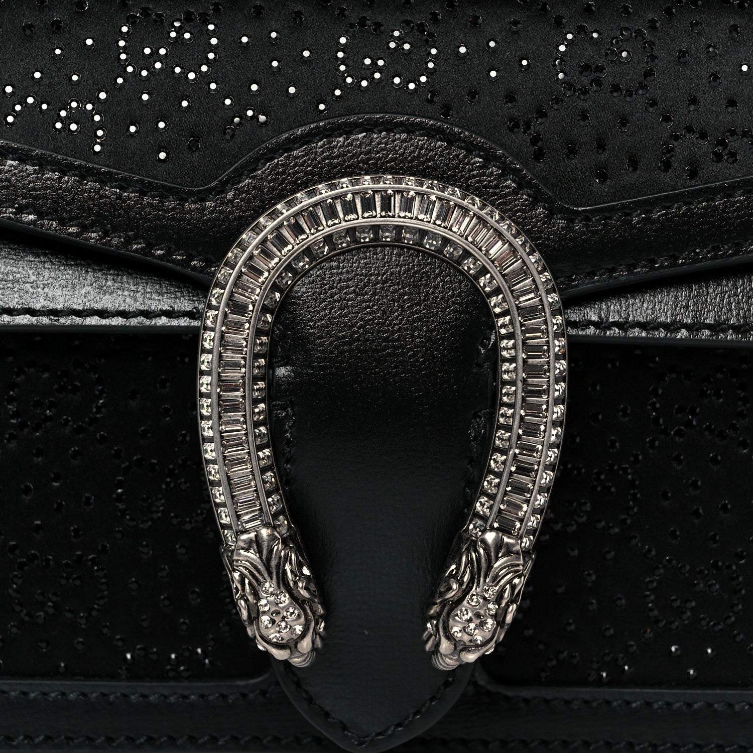 Satin Crystal GG Monogram Mini Dionysus Top Handle Bag Black