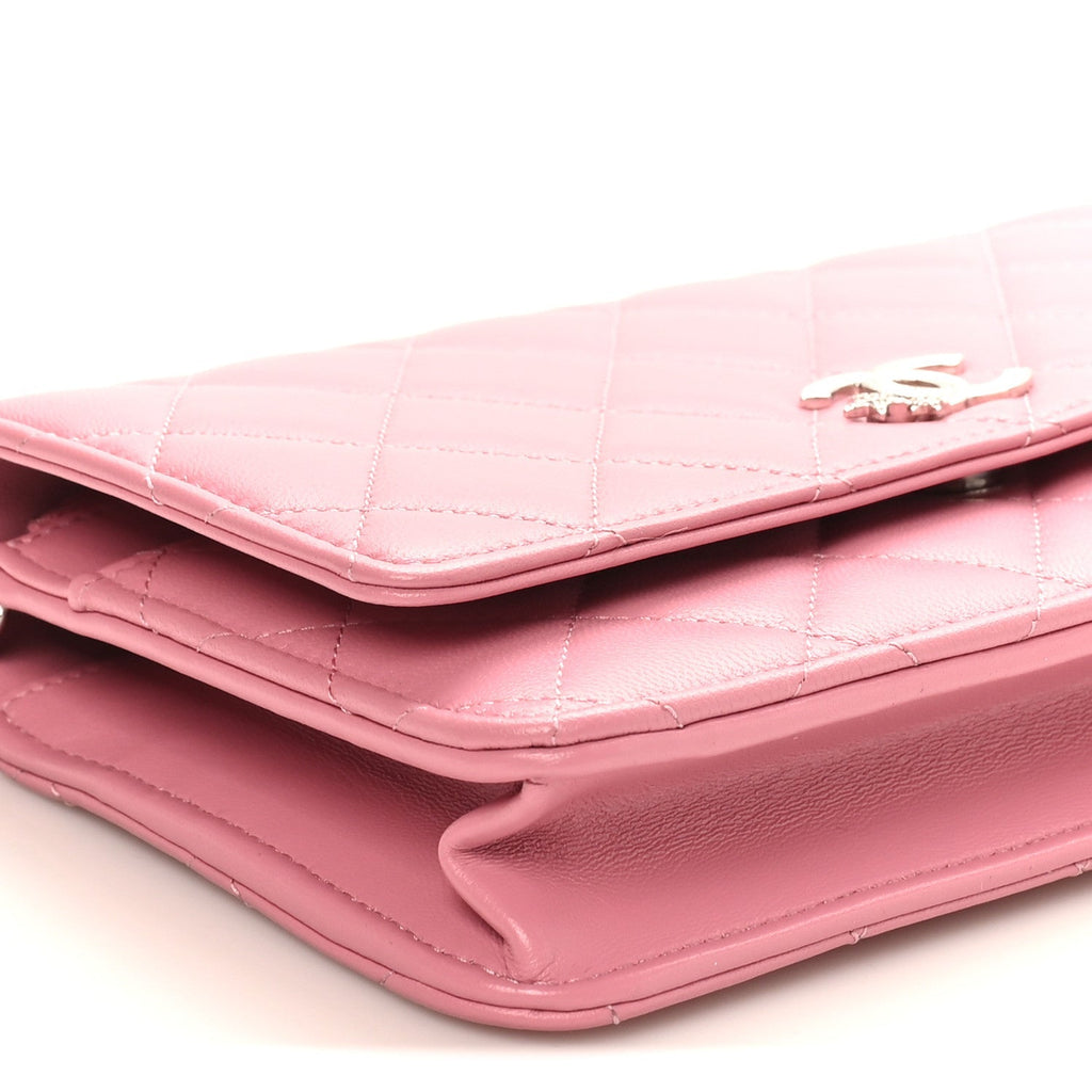 Lambskin Quilted Crystal Star Wallet On Chain WOC Pink