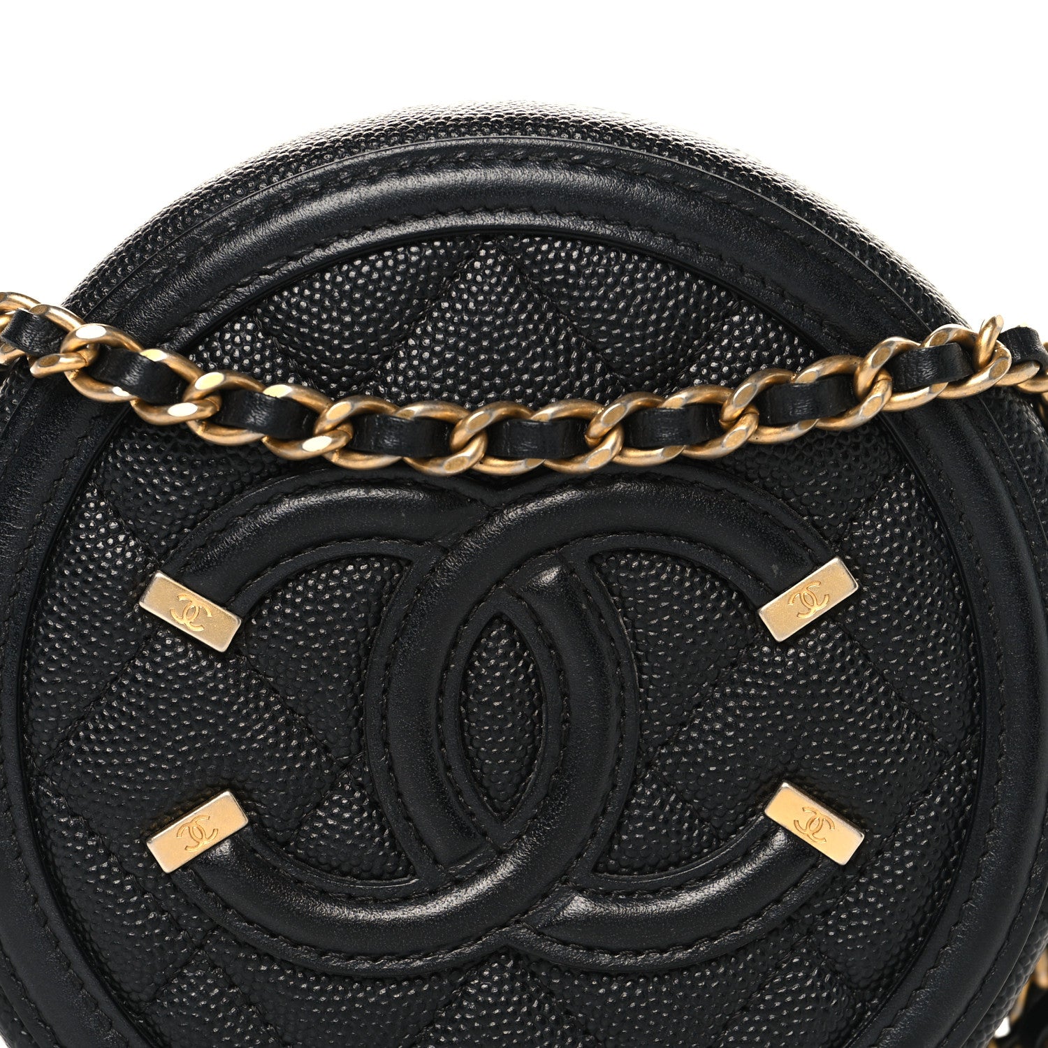 Caviar Quilted Round Filigree Crossbody Black