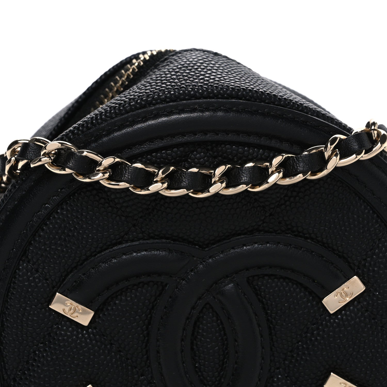 Caviar Quilted Round Filigree Crossbody Black