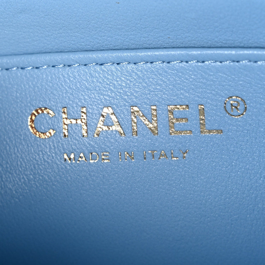 Lambskin Quilted Mini Rectangular Flap Light Blue