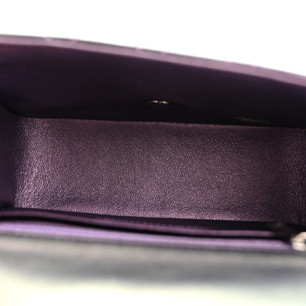 Iridescent Lambskin Quilted Mini Square Flap Dark Purple