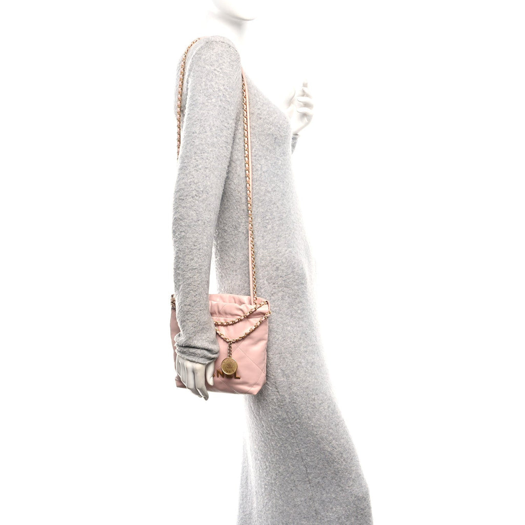 Shiny Calfskin Quilted Mini Chanel 22 Light Pink