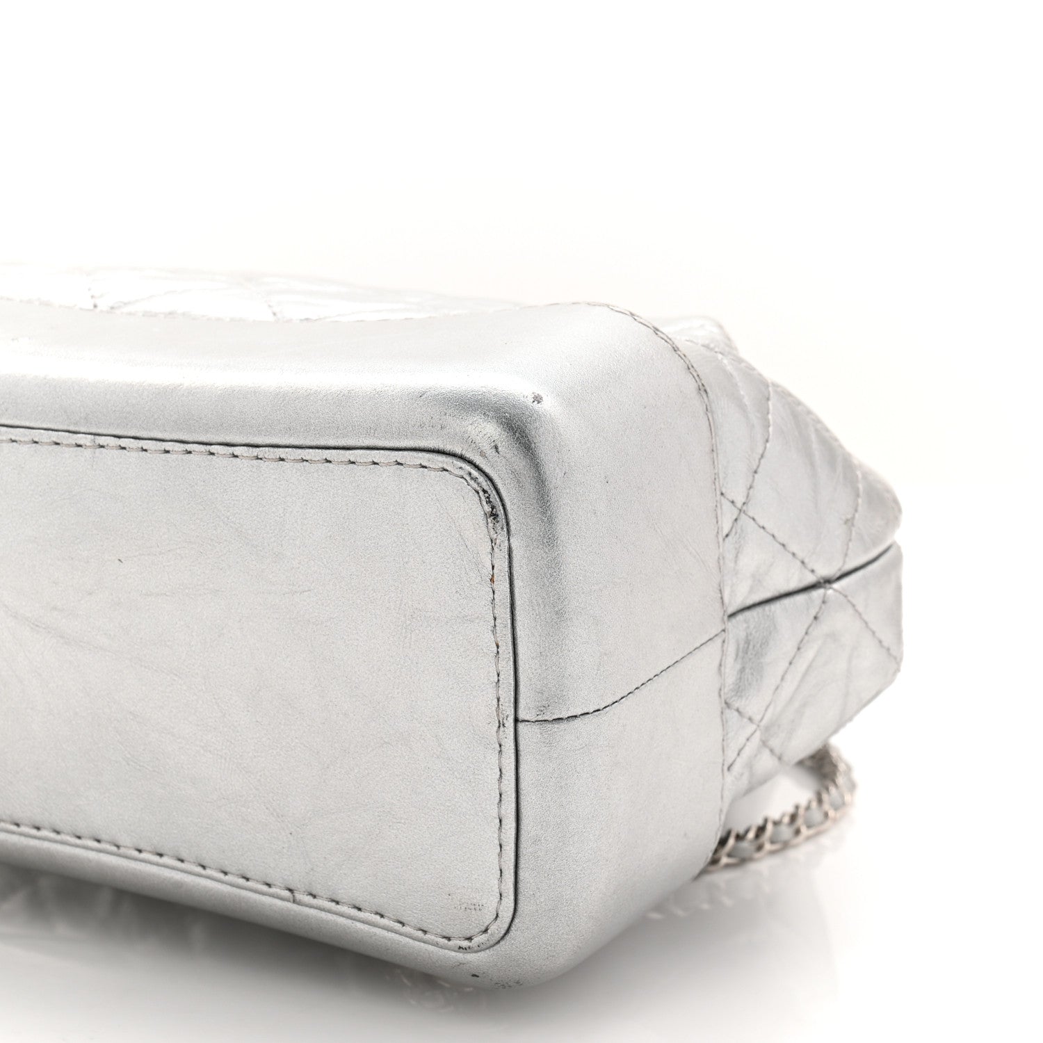 Metallic Crumpled Calfskin Quilted Small Gabrielle Backpack Silver
