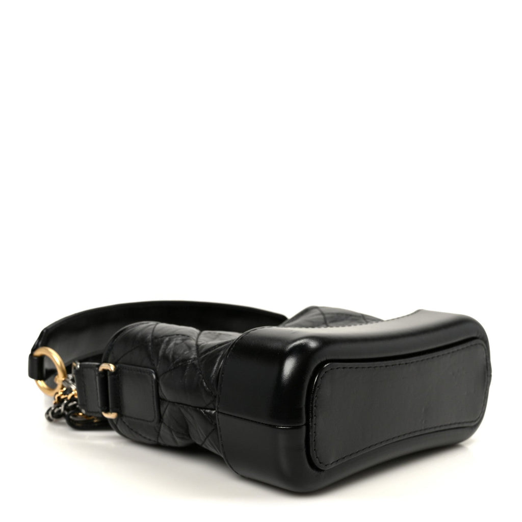 Aged Calfskin Quilted Small Gabrielle Logo Hobo Black