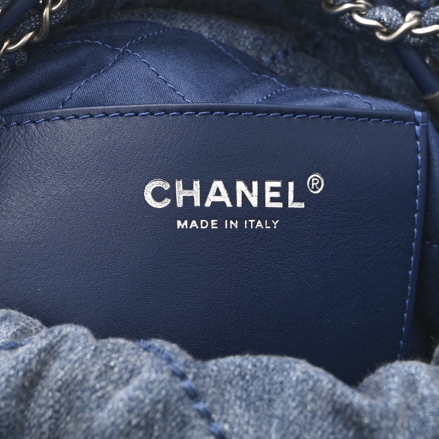 Washed Denim Quilted Studded Mini Chanel 22 Blue