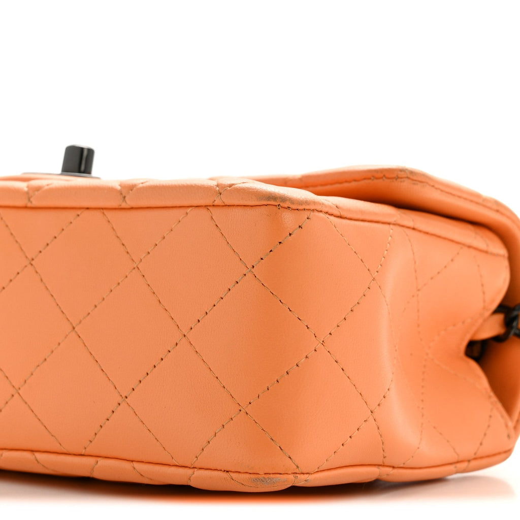 Lambskin Quilted Mini Rectangular Flap Orange