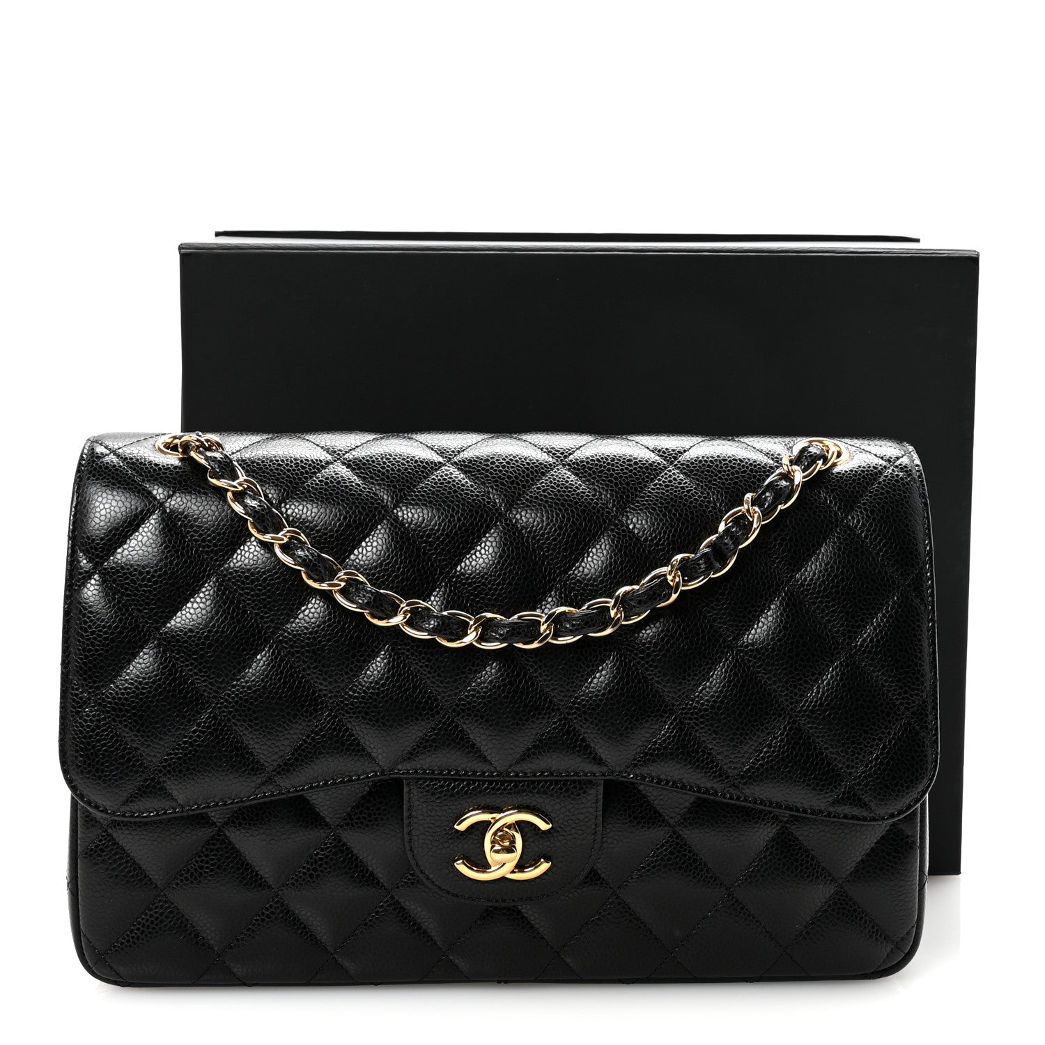 Caviar Quilted Jumbo Double Flap Black