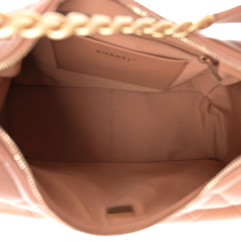 Shiny Lambskin Quilted Trendy Pockets Hobo Brown