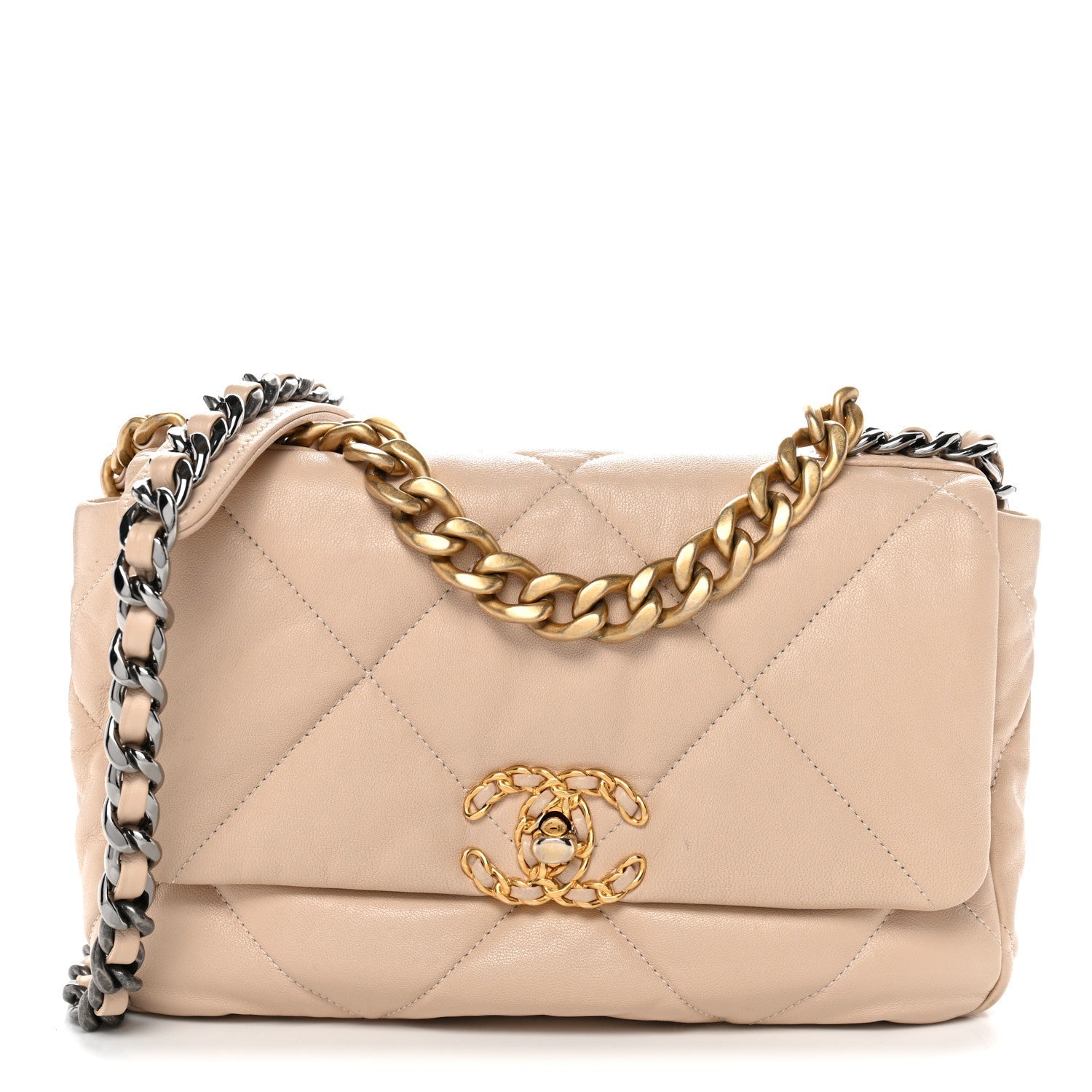 Lambskin Quilted Medium Chanel 19 Flap Beige