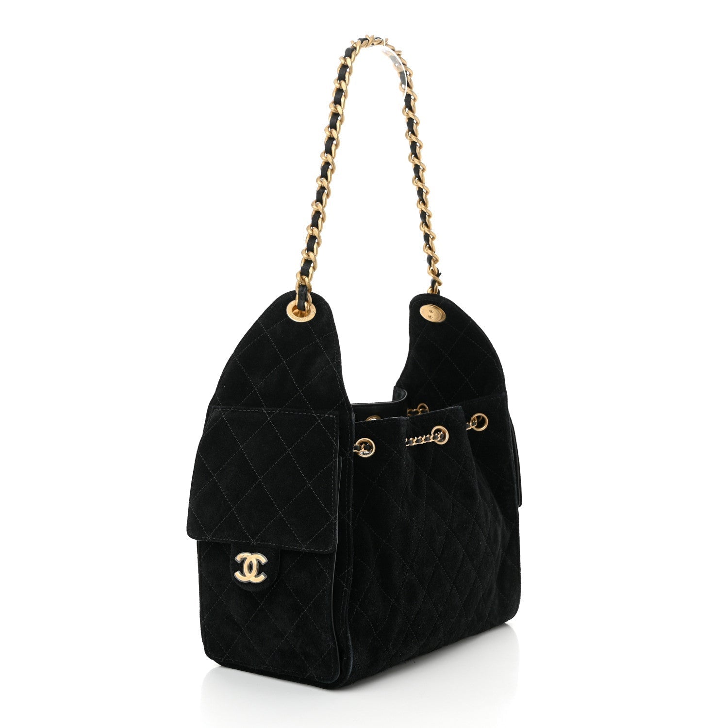 Suede Quilted Small Chanel 25 Handbag Black