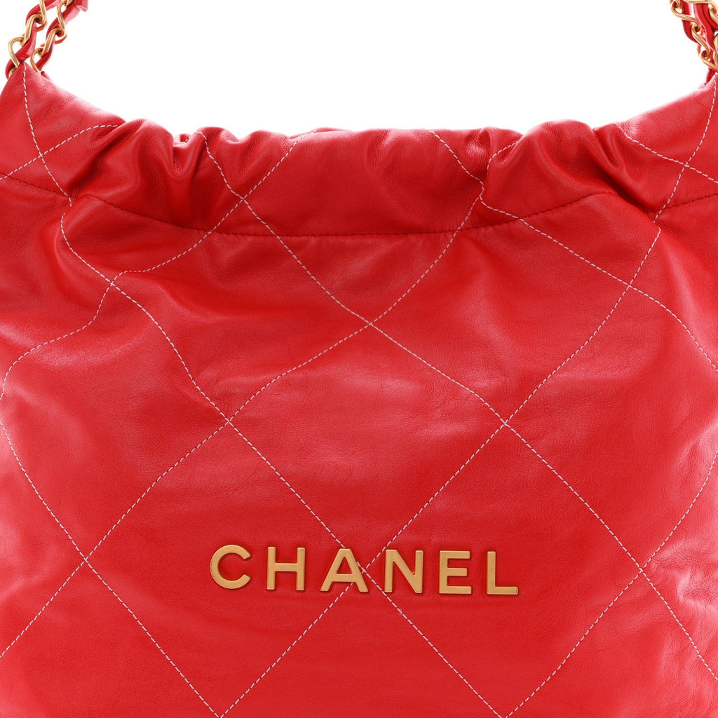 Shiny Calfskin Stitched Quilted Small Chanel 22 Red