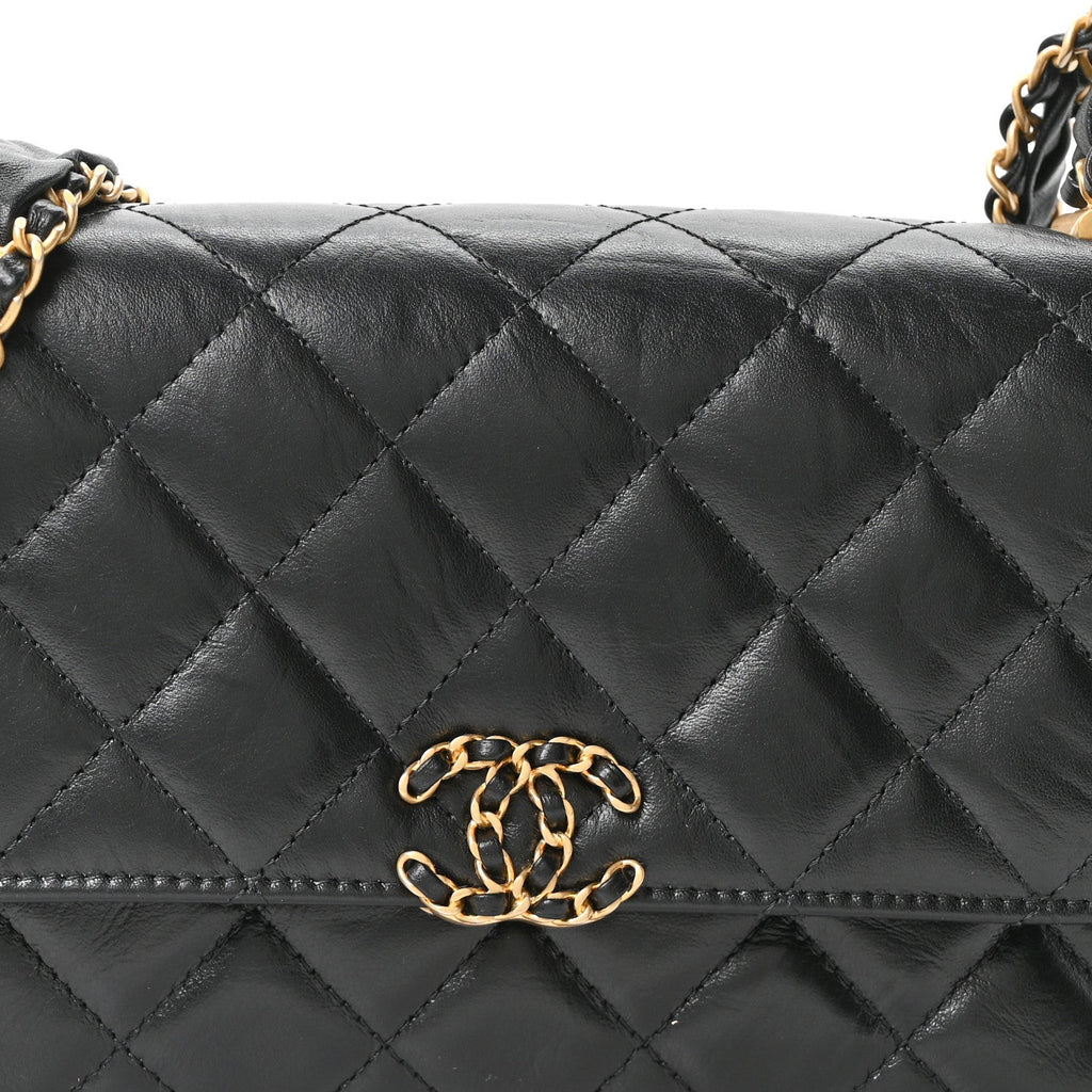 Lambskin Quilted Chanel 19 Chain Flap Wallet Black