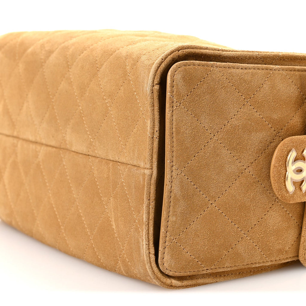 Suede Quilted Small Chanel 25 Handbag Beige