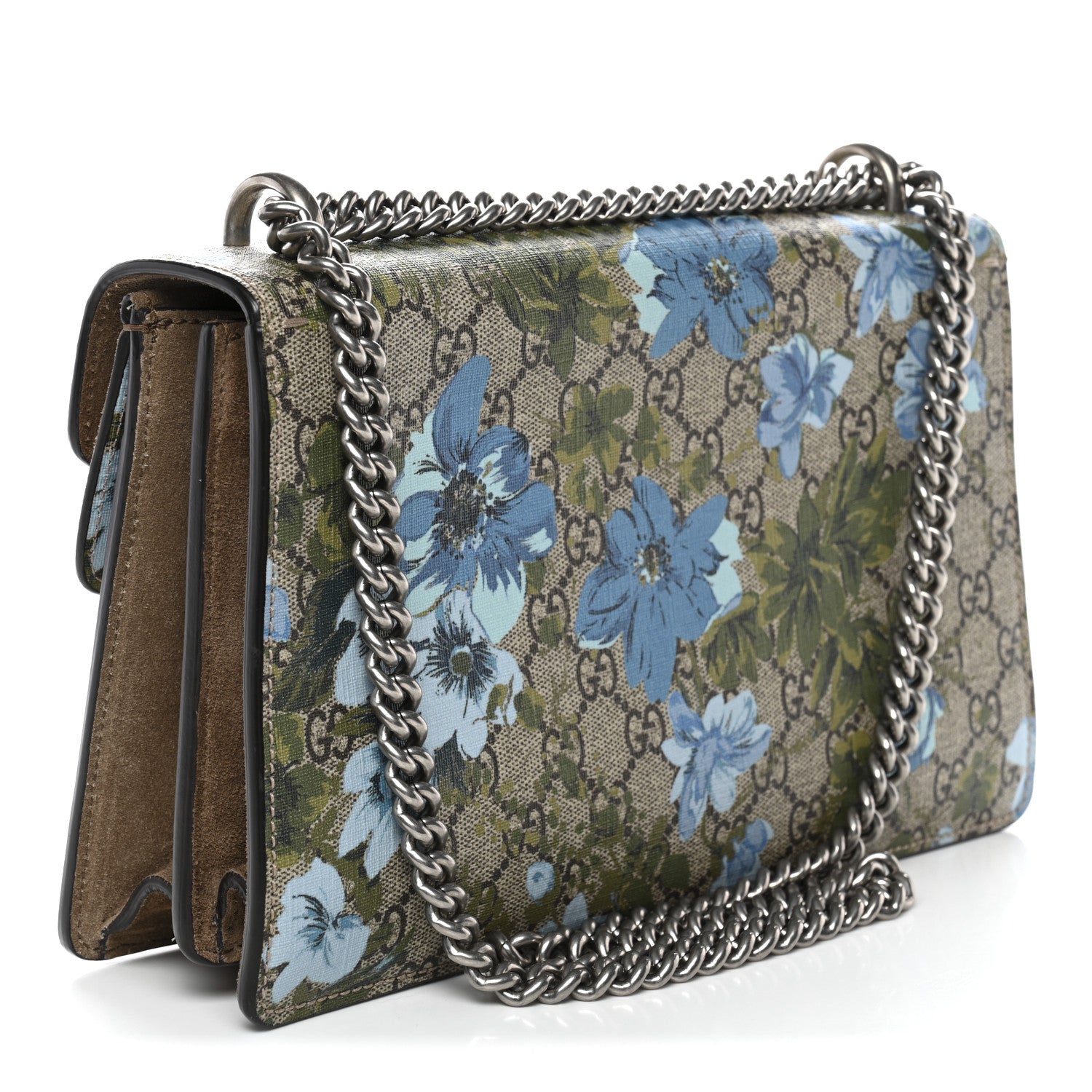 GG Supreme Monogram Blooms Print Embroidered Small Dionysus Shoulder Bag Blue Taupe