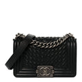 Lambskin Braided Woven Small Boy Flap Black