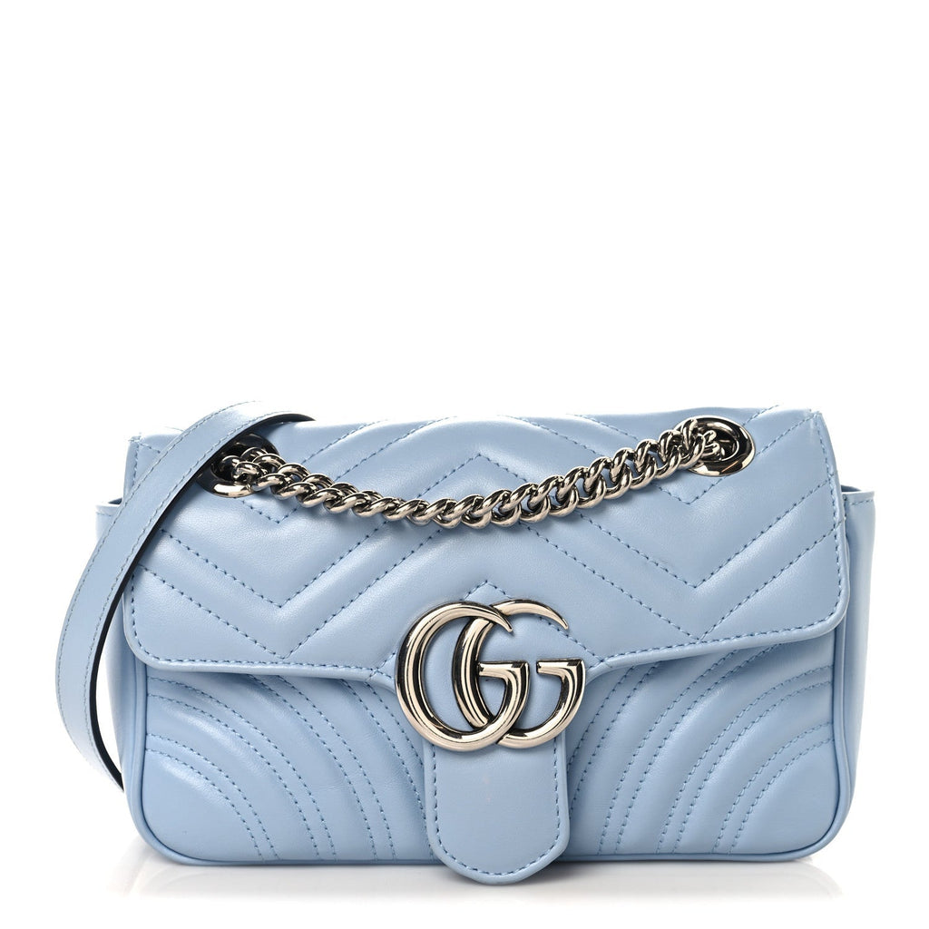 Calfskin Matelasse Mini GG Marmont Shoulder Bag Porcelain Light Blue