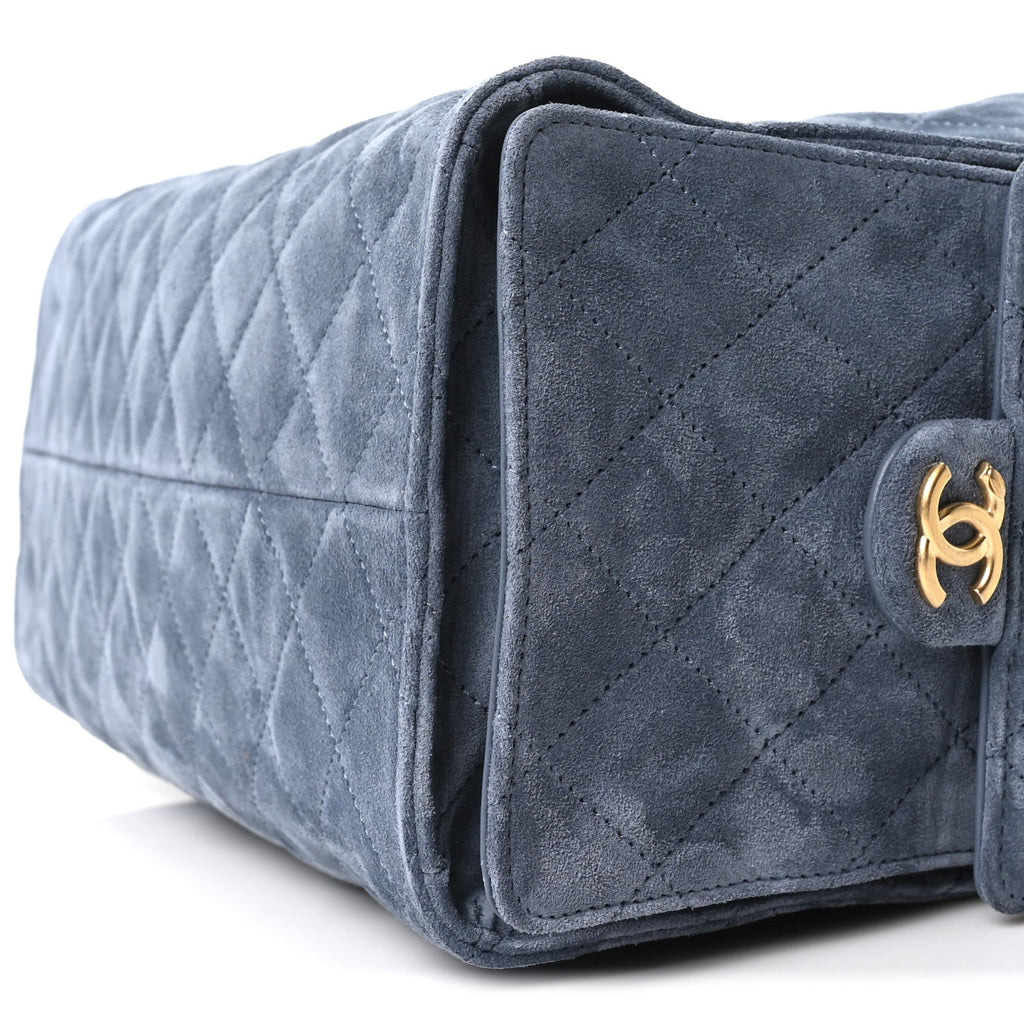 Suede Quilted Medium Chanel 25 Handbag Blue