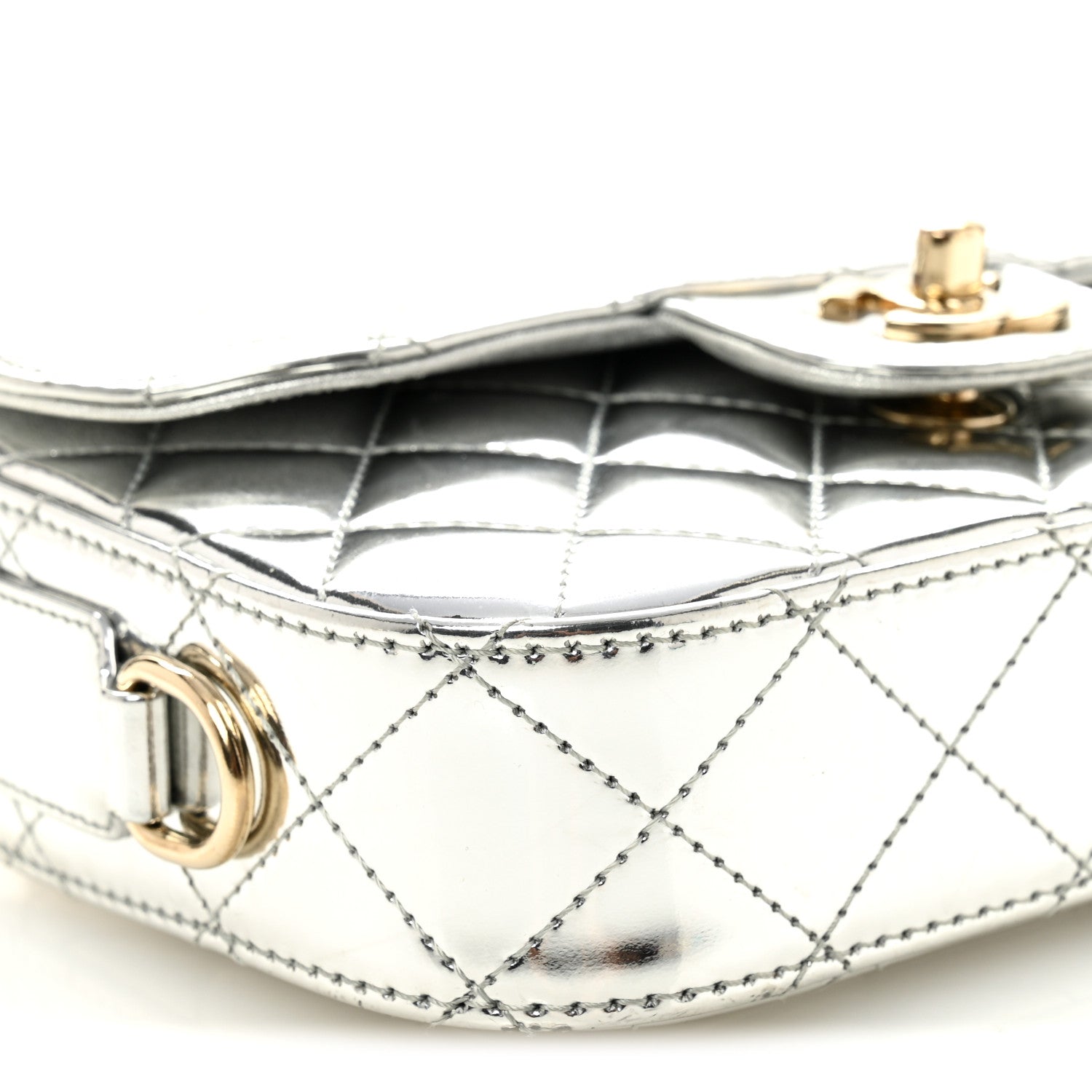 Mirror Calfskin Metallic Calfskin Quilted Hollywood Boulevard Mini Flap With Star Coin Purse Silver