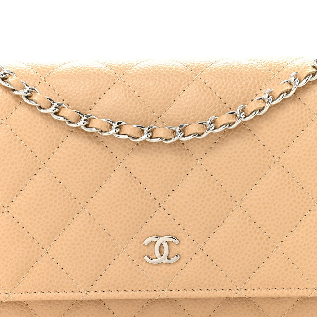Caviar Quilted Wallet on Chain WOC Beige