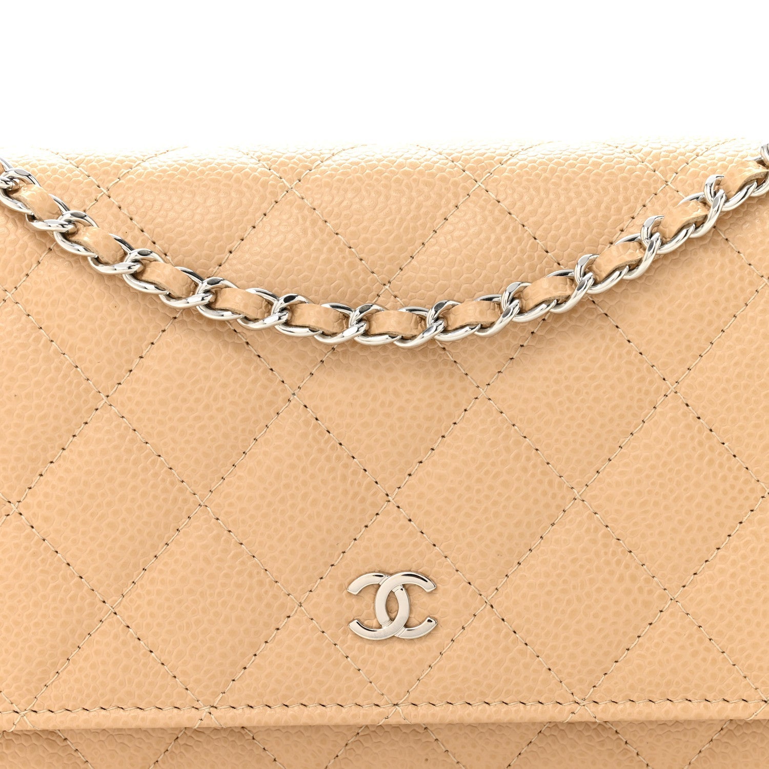 Caviar Quilted Wallet on Chain WOC Beige