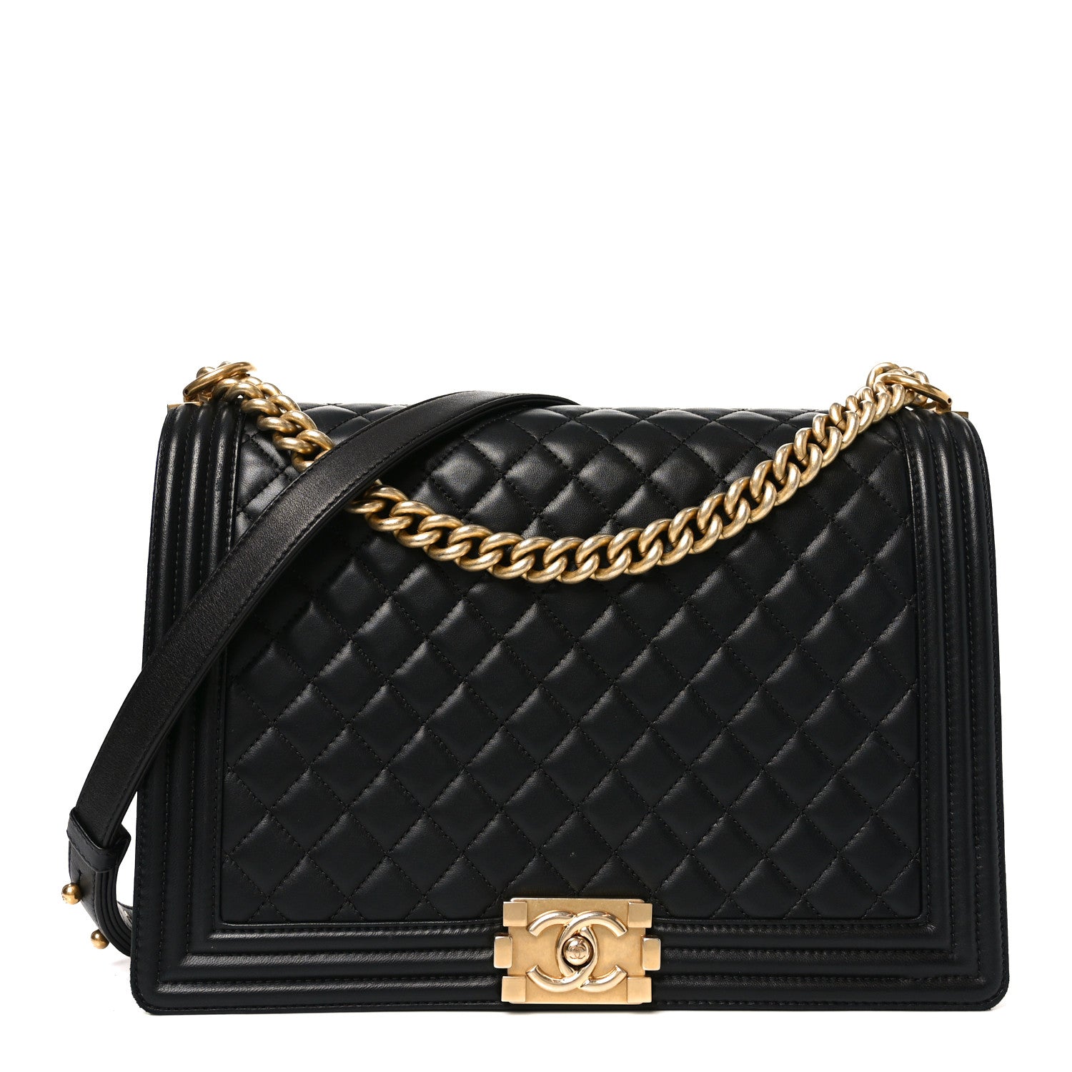 Lambskin Quilted Large Boy Flap Black