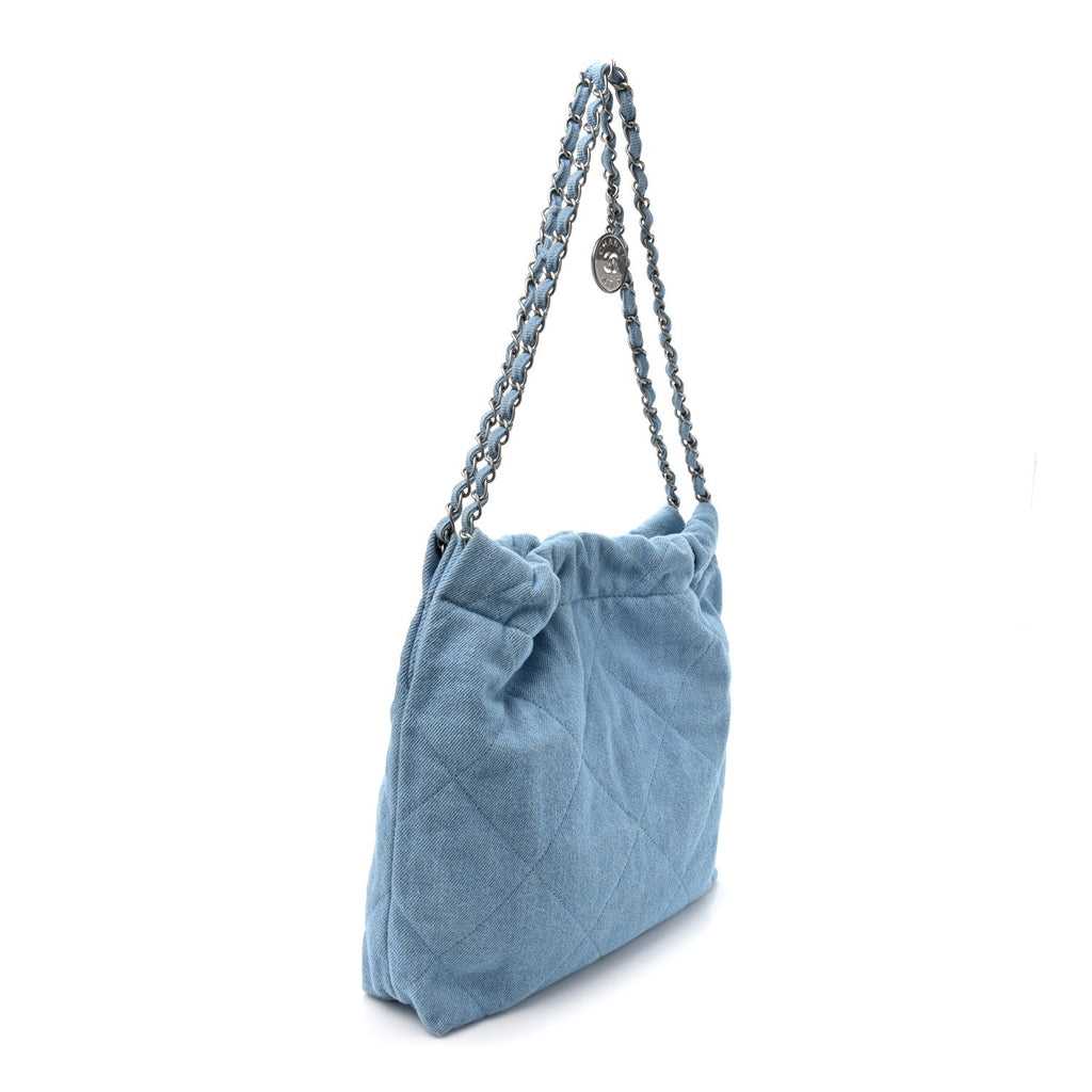 Denim Quilted Chanel 22 Light Blue