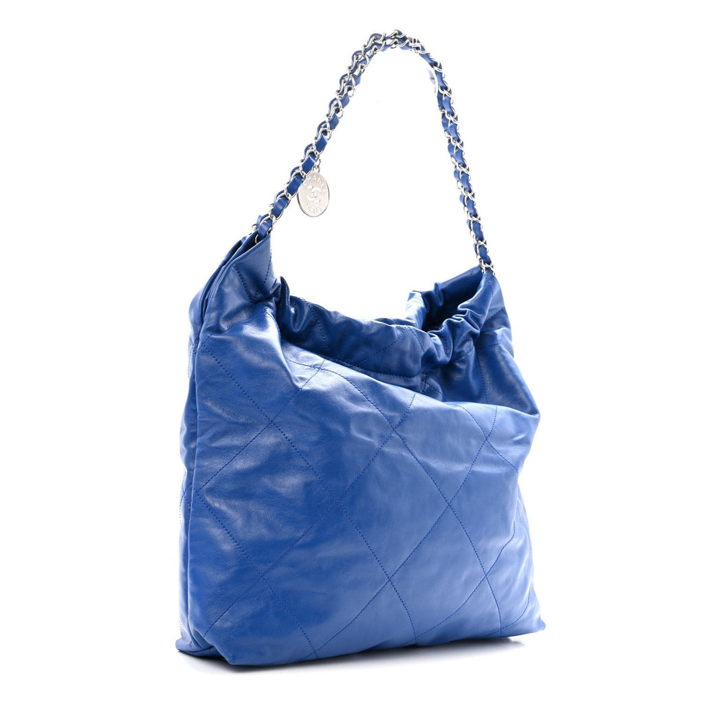 Shiny Calfskin Quilted Chanel 22 Blue