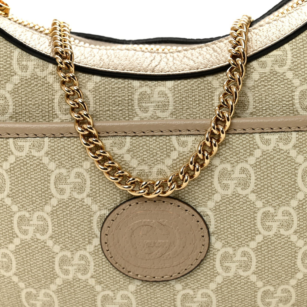 GG Supreme Monogram Textured Dollar Calfskin Mini Retro Interlocking G Half Moon Bag Beige Mystic White Oatmeal
