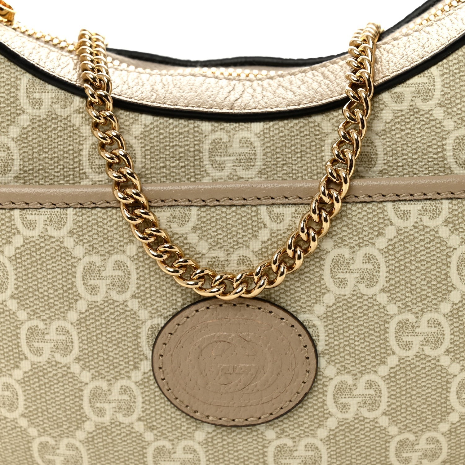 GG Supreme Monogram Textured Dollar Calfskin Mini Retro Interlocking G Half Moon Bag Beige Mystic White Oatmeal