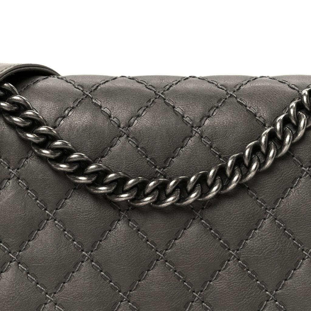 Calfskin Double Stitch New Medium Boy Flap Grey