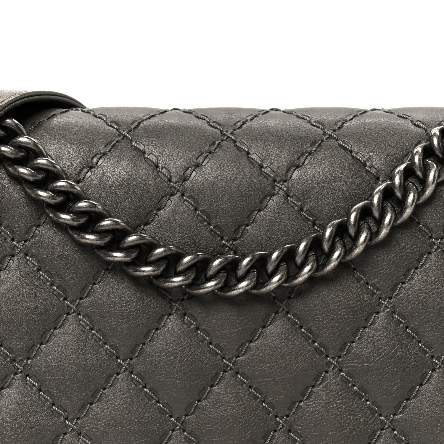 Calfskin Double Stitch New Medium Boy Flap Grey